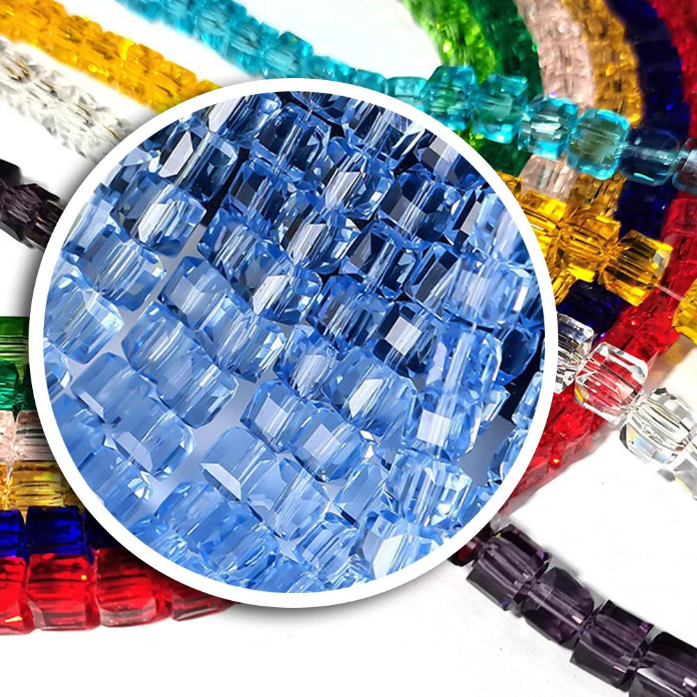 4mm 6mm 8mm Faceted Clear Blue Cube Loose Beads For Jewelry Making Square Bead DIY Bracelet Clear Cube Bead Strands F6 view 2