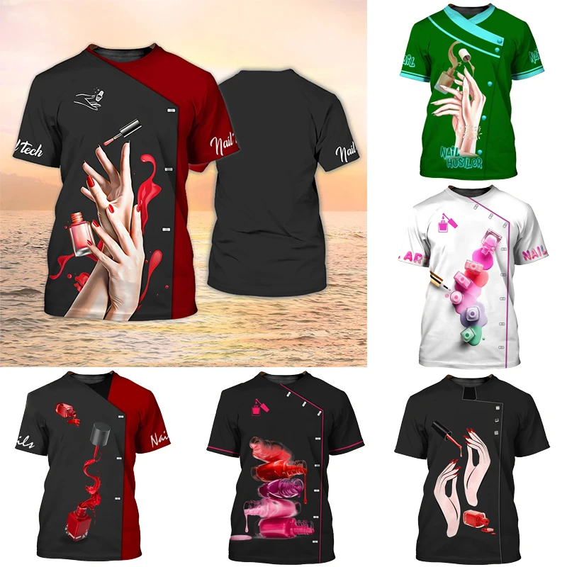 Camiseta con estampado 3D para hombre y mujer, Top informal de manga corta con estampado divertido de esmalte de uñas, gráfico de técnico, Y2k, ropa de calle a la moda, talla grande