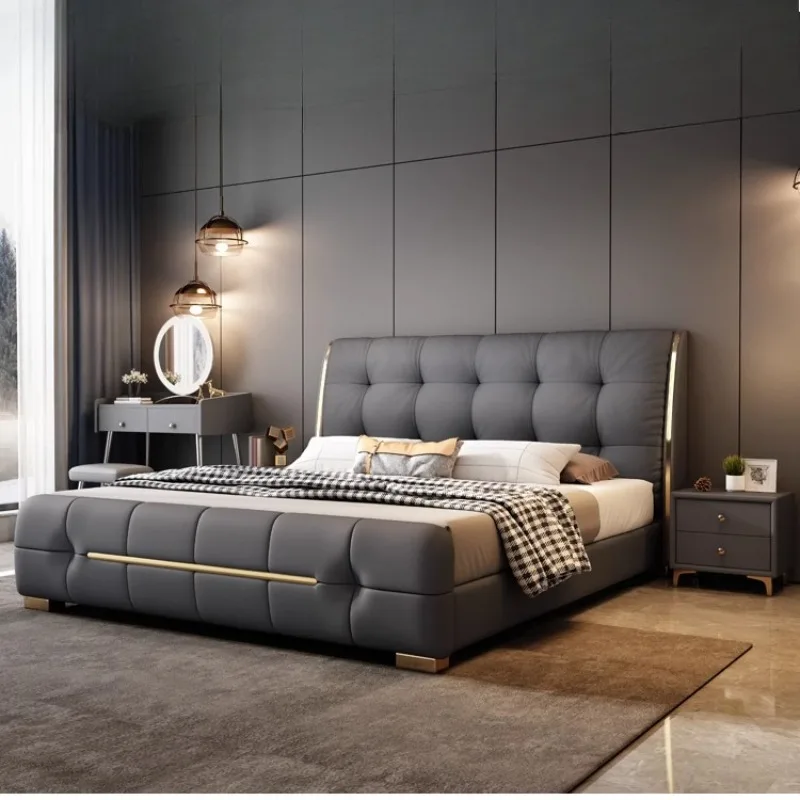 ريفي فاخر سرير مزدوج ملاءات مرتبة جلدية عالية الحديثة إطار سرير مزدوج تخزين رخيصة كاما أثاث غرفة نوم الزوجية #4
