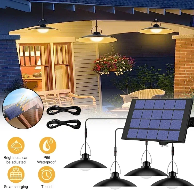 Luz colgante Solar de doble cabeza con control remoto para exteriores, lámpara Solar de interior con línea de 3m, iluminación Solar para Camping, jardín y patio