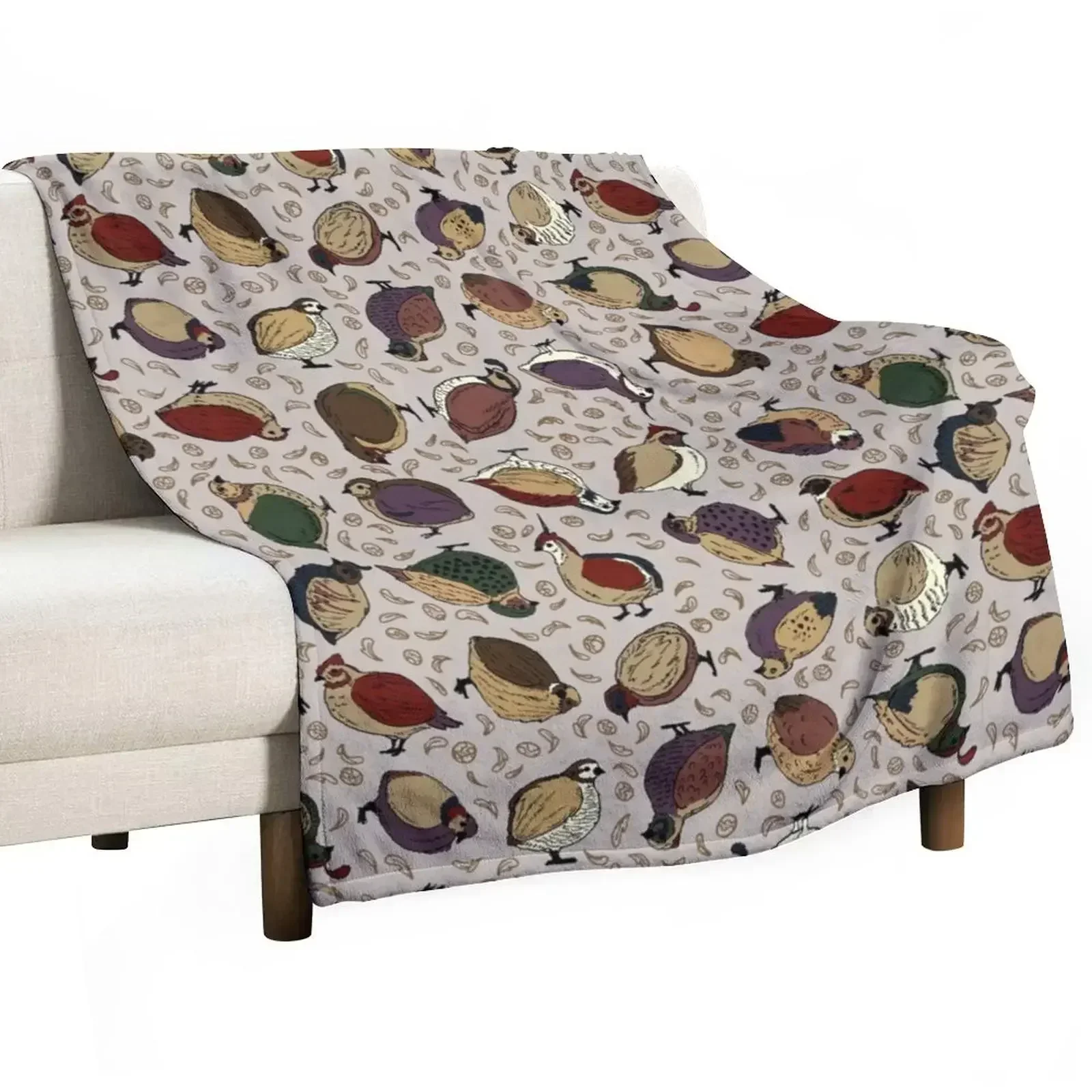 Rustic Quail (Now With More Quail!) Throw Blanket sofa bed halloween Custom Blankets