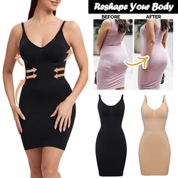 Sexy Full Slip Shapewear Women Dress V Neck Bodycon Underwear Smooth Compression Body Shaper Slimming Waist Abdomen Belly Corset