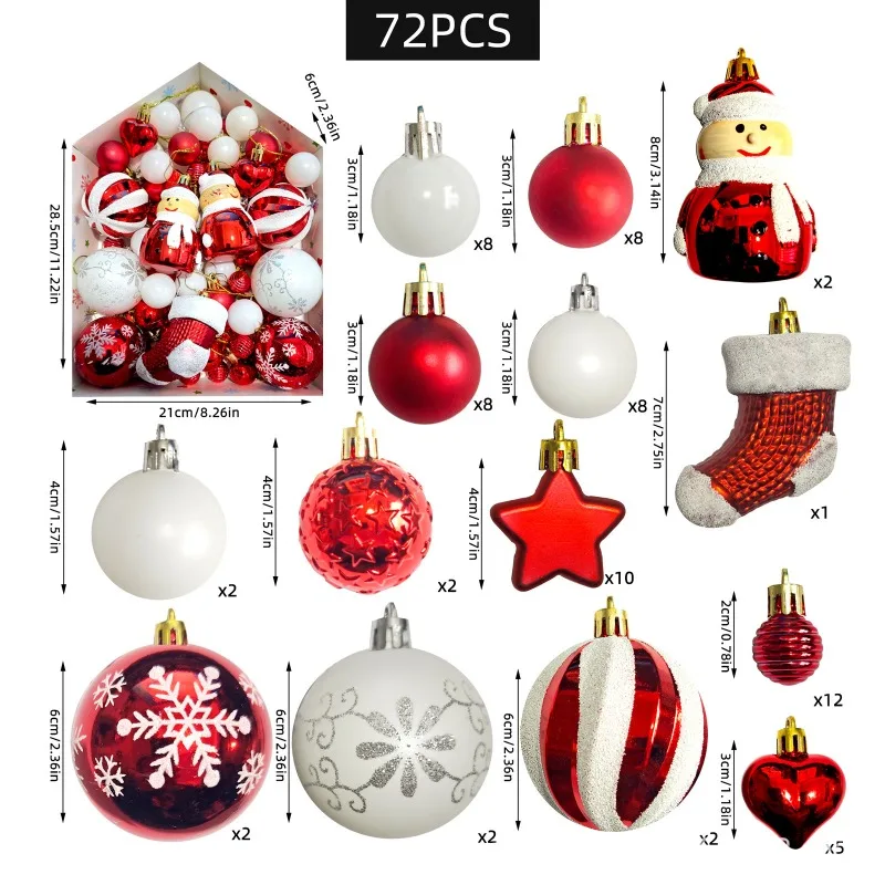 72 Pack Assorted Christmas Baubles Forest Themed Painted Ornaments Angel Santa Figure Hanging Decor Set for Holiday Party Supply