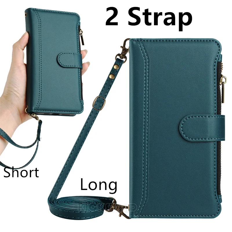 

Multi Cards Zipper Wallet for Huawei Honor 400 Smart 300 Ultra 200 Pro 90 80 GT 70 Lite 60 50SE Case Flip PU Leather Stand Strap