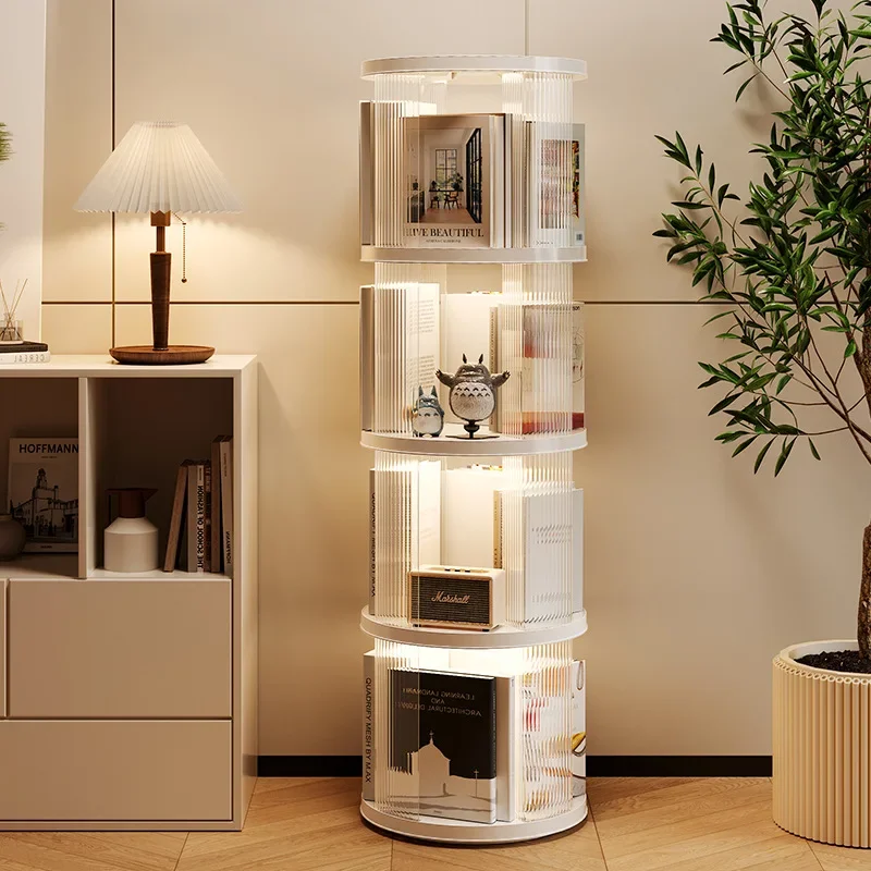 360 Degree Rotating Bookshelf, Transparent Bookshelf, Children's Picture Book Storage Rack, Simple Floor Standing Storage Rack