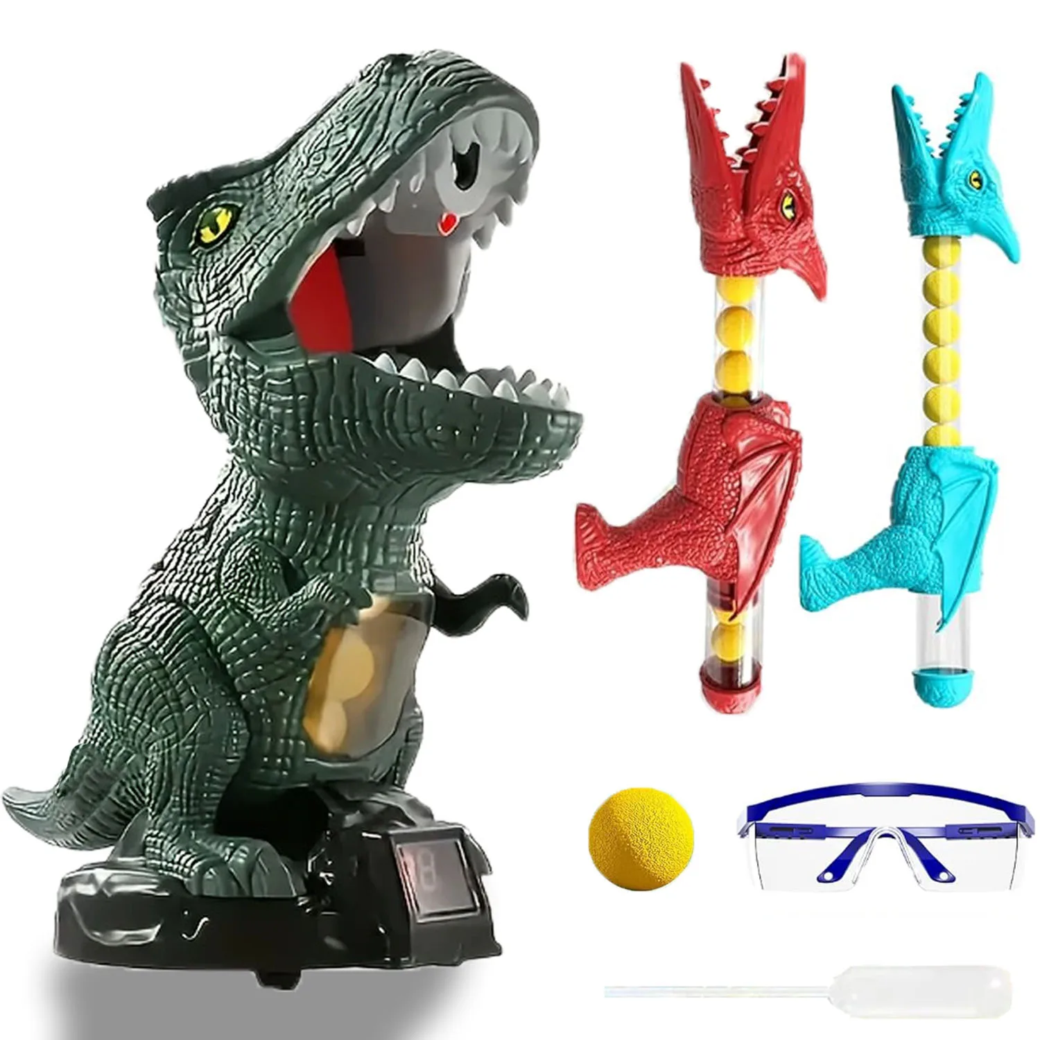 恐竜のおもちゃ、48発のエアポンプガン2個、恐竜の射撃おもちゃ、屋内および屋外のゲーム、取り外し可能な恐竜の射撃おもちゃ
