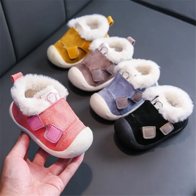 2022 Winter Infant Toddler Boots  First Walkers Boy Non-slip Kids Boots Warm Plush  Boys Snow Boots Outdoor Soft Sole Sneakers