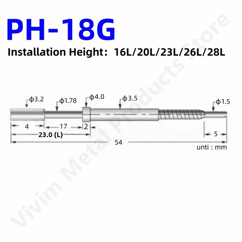 20/50PCS PH-18G 16L 20L 23L 26L 28L Length PCB Spring Test Probe ICT Test Probe Test Pin For PCB Test G Head G Tip Dia 3.2mm