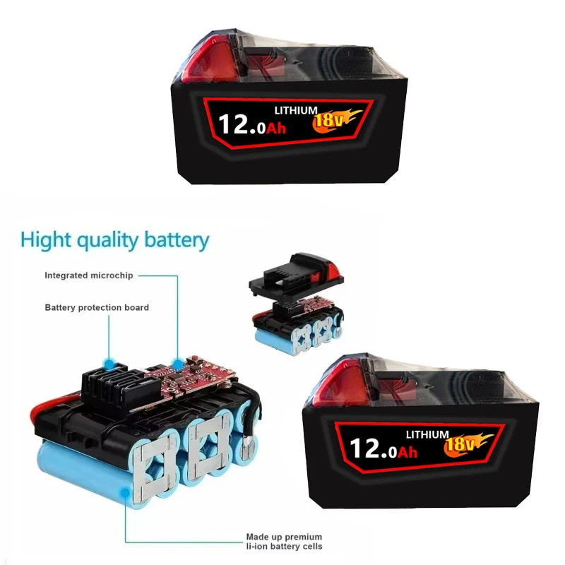 2026 ميلووكي بطارية 18 فولت M18-HB3 بطارية عالية الطاقة 12AH ، شاحن ميلووكي M12-18FC الأصلي 48-11-1815