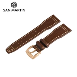 San Martin Pilot Horween Cowhide Leather Watchband 20mm 22mm Watch Belt For Men Straps Quick Release Spring Bar Retro Pin Buckle