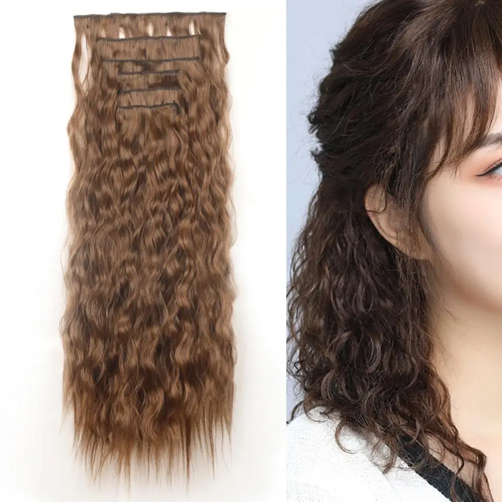 

1 Set 50cm Wig Piece Gentle Texture High Temperature Fiber Long Curly No Trace Hair Extension Clip Blonde/Black Hair Accessories