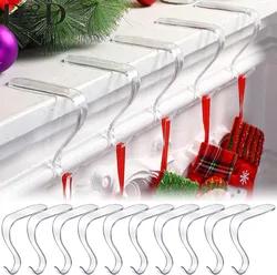 10Pcs/Set Acrylic Christmas Stocking Holders Anti-slip Xmas Stocking Hangers Fireplace Christmas Ornament Hooks Party Decor