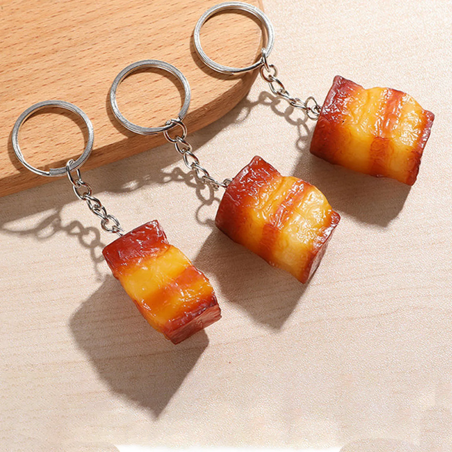 Simulation Braised Pork PVC Keychains Food Model Photography Props Fun Children's Toys Car Key Ring Bag Pendant Jewelry Gifts