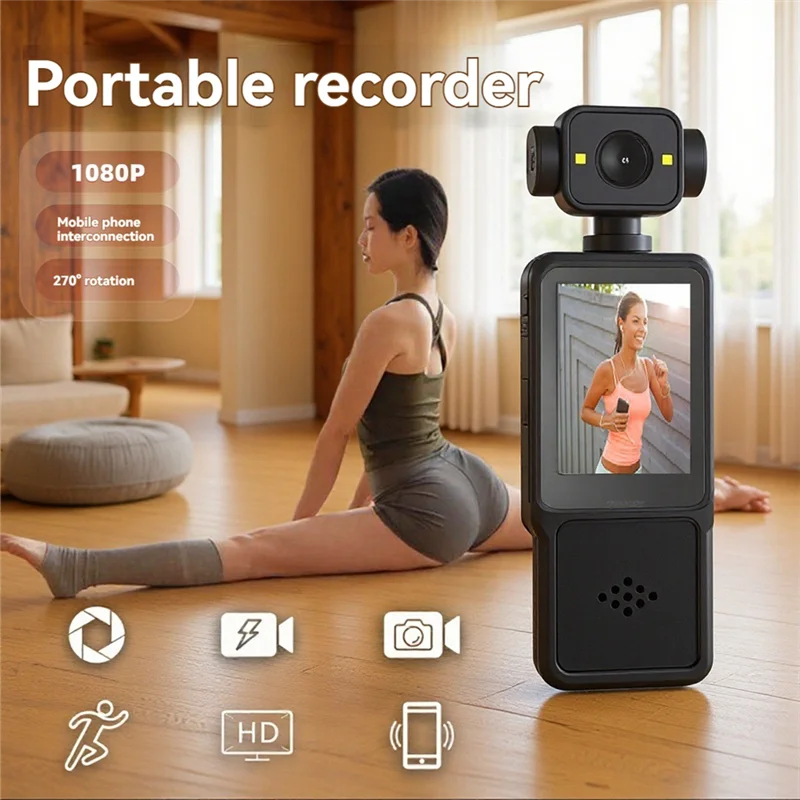 كاميرا فيديو رقمية صغيرة محمولة 1080 بكسل 270 °   عدسة قابلة للدوران 128G HD WIFI كاميرا رياضية خارجية مسجل إنفاذ القانون