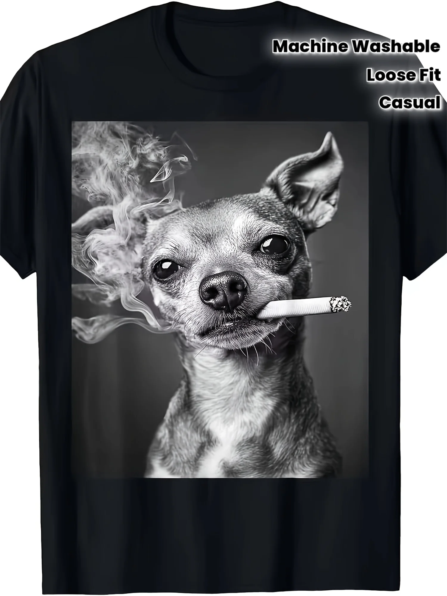 Humorous plush dog pattern T-shirt, loose fit, vintage retro style, suitable for various casual occasions, gifts, and year-round parties. Machine washable