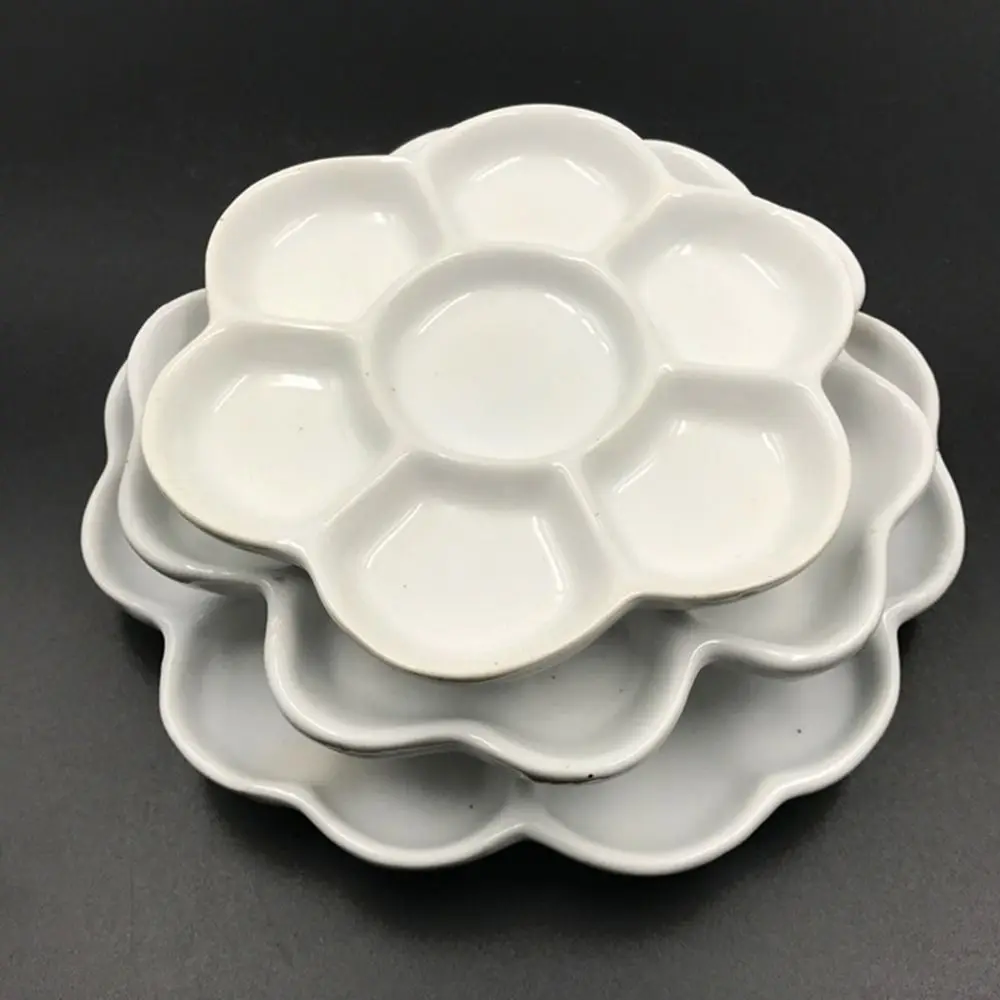 Traditional Ceramic Paint Palette Tray White Portable Porcelain Palette Flower Shaped 6/7 Grid Plum Blossom Paint Plate Painting