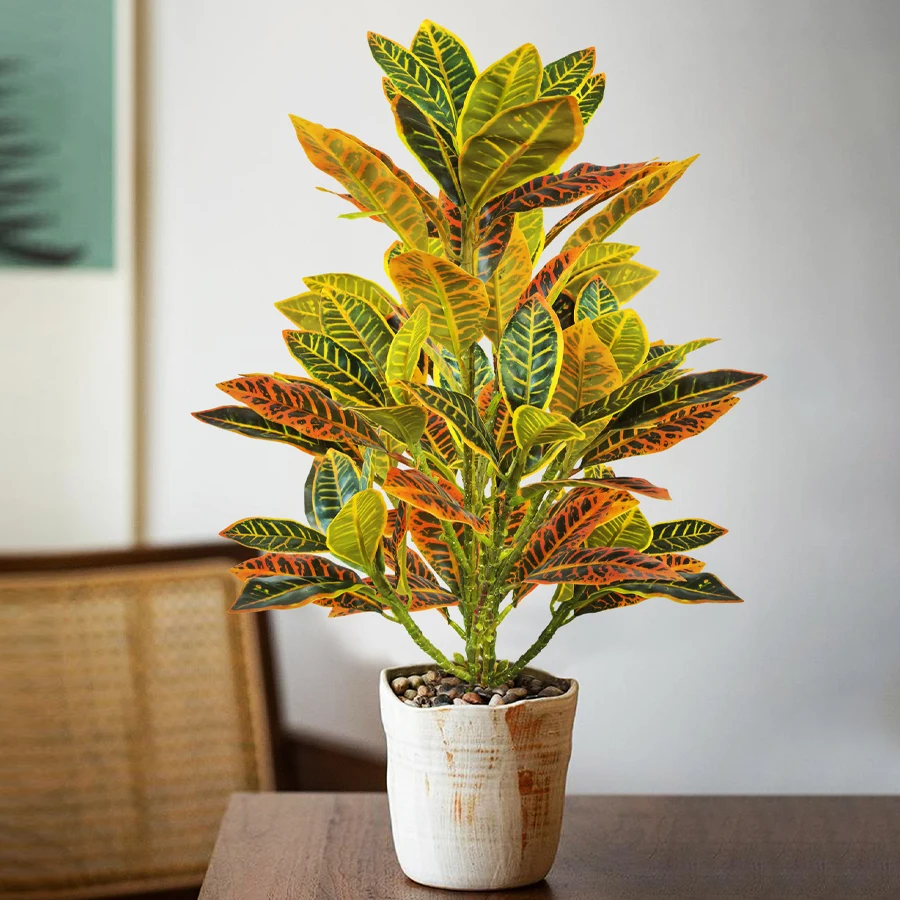 24–41 cm gefälschter Banyan-Baum, künstliche Ficus-Pflanzen, Zweig, künstlicher Palme, fühlen sich echt an, aus Kunststoff, Codiaeum-Blätter für Zuhause, Garten, Dekoration – Detail 2