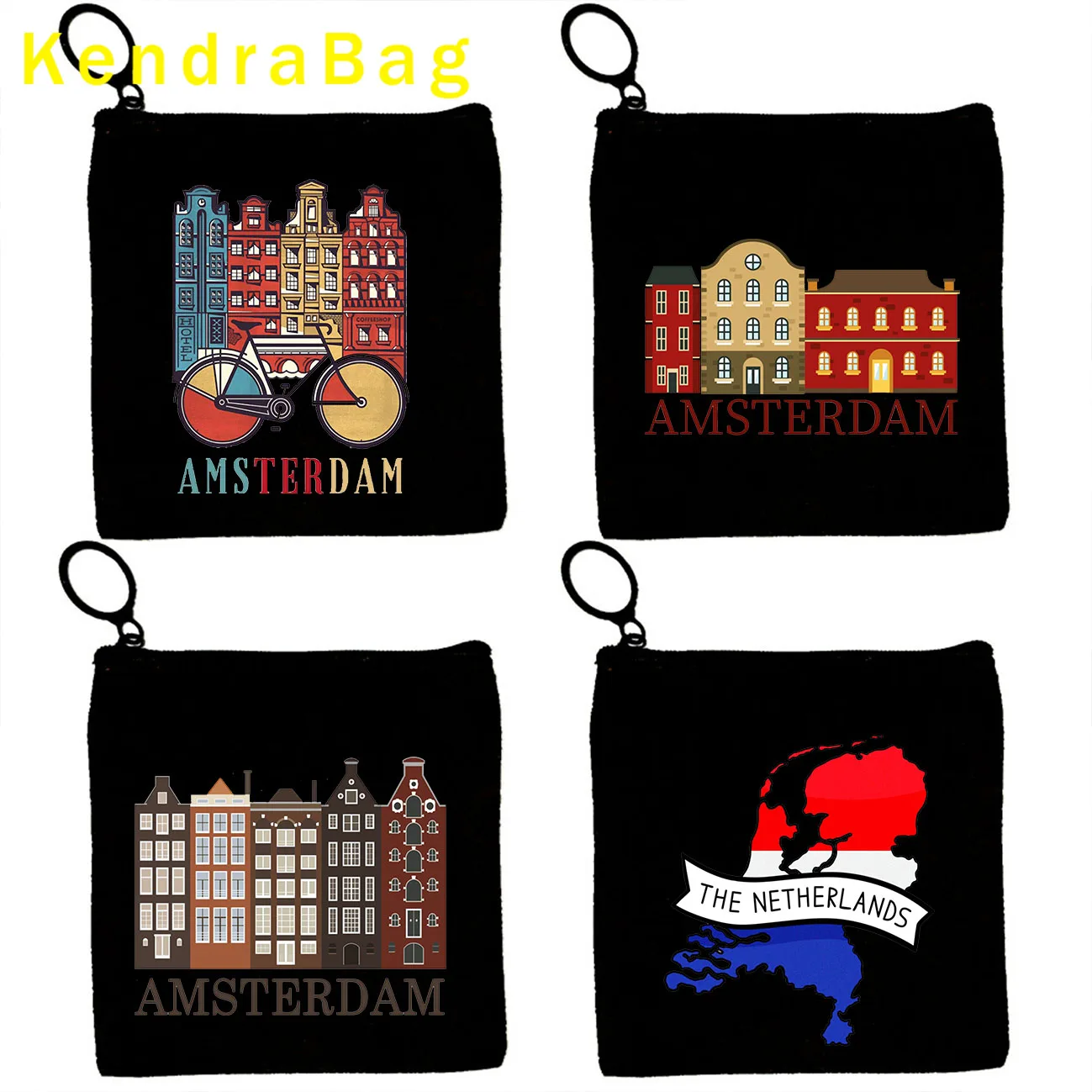 

Amsterdam Flag Map Skyline Landmark Netherlands Travel Souvenir Key Coin Purse Canvas Bag Pouch Cotton Bags Wallet Zipper Gifts