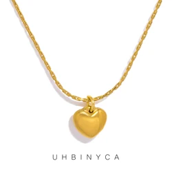 UHBINYCA Smooth Heart Pendant Necklace for Women PVD 18K Gold Plated Glossy Waterproof Trendy Stainless Steel Jewelry
