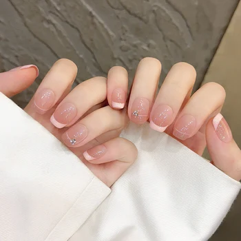 10Pcs Odpinane krótkie kwadratowe sztuczne paznokcie French Edge Glossy Wearable Fake Nails Full Cover Nail Tips Press On Nails