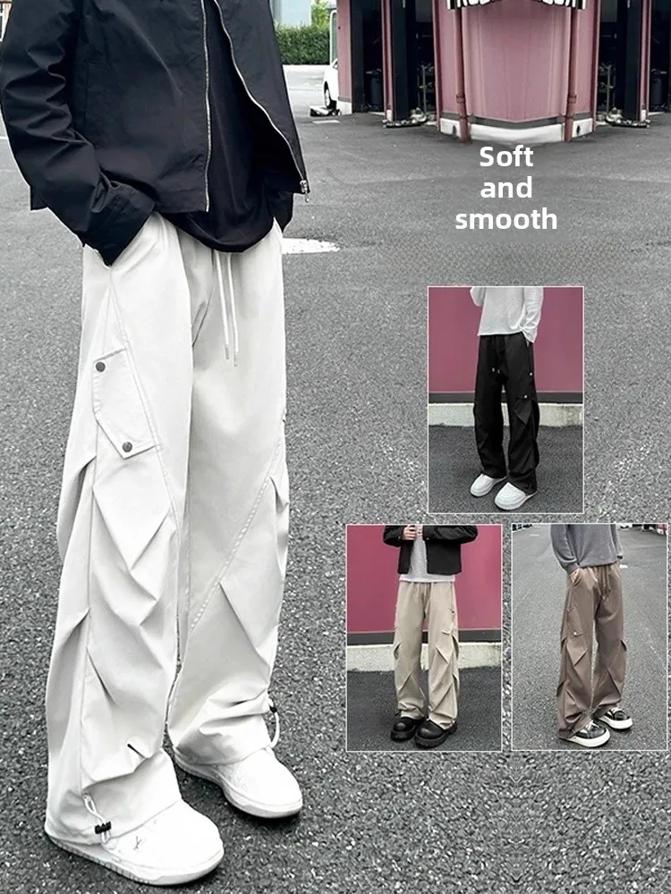 Autunno New American Sle Pantaloni casual da uomo High Street Vibe Cool Versatile Piegato Pantaloni da lavoro Pantaloni a coltello allentato Sle