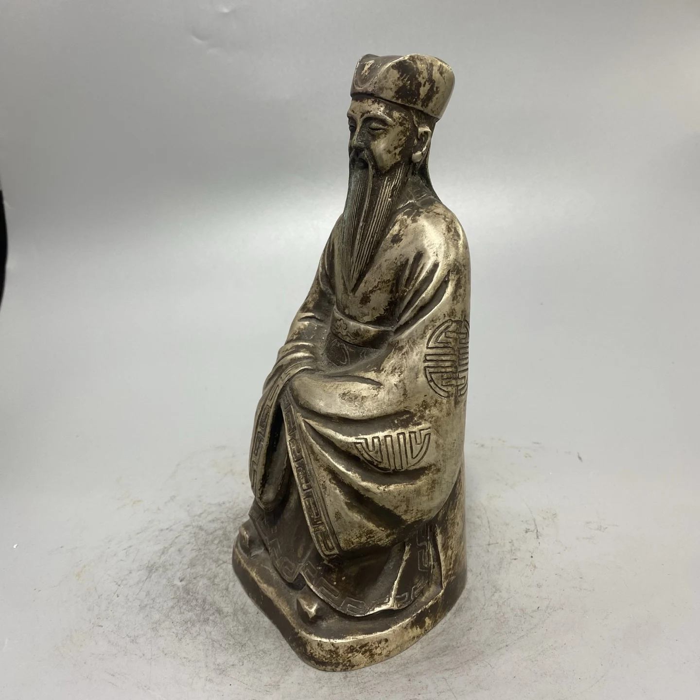 Old Bronze Gilded Silver Statue of Ancient Chinese Civil Officials promotion and wealth Worship Hall Town house