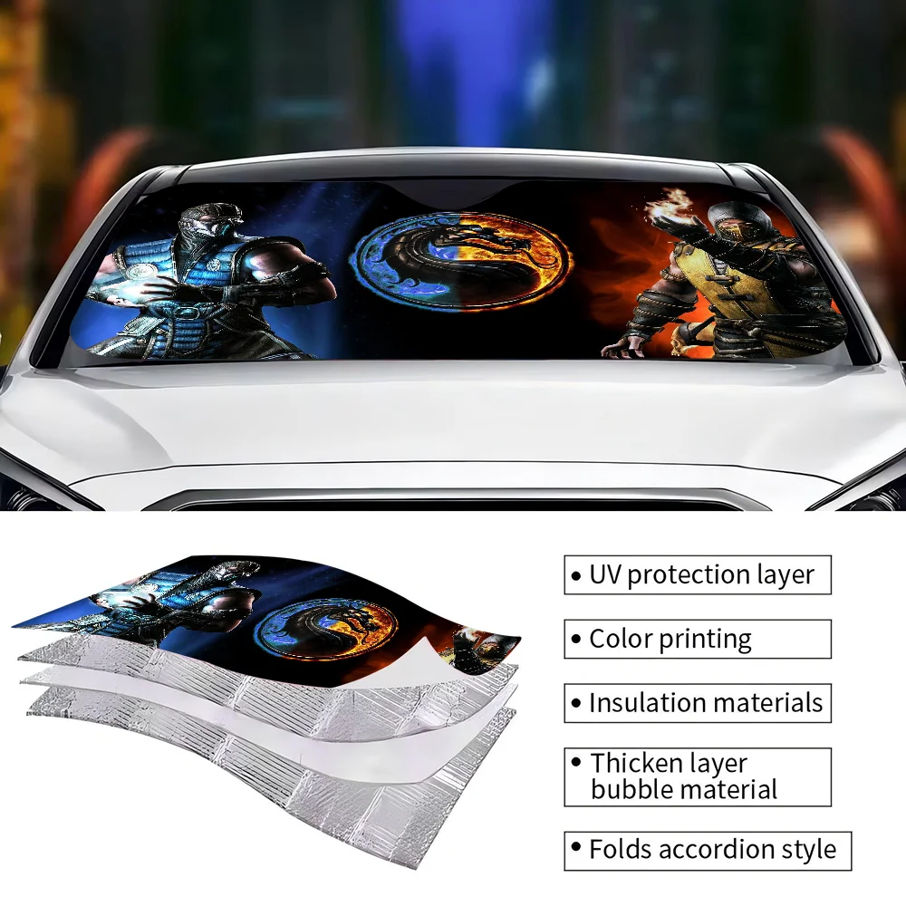 Mortal Kombat ตัวอักษรกระจกรถยนต์พับ Sun Shade COVER BLOCK Reflector แบบพกพา Breathable Anti UV Protector หน้าจอ