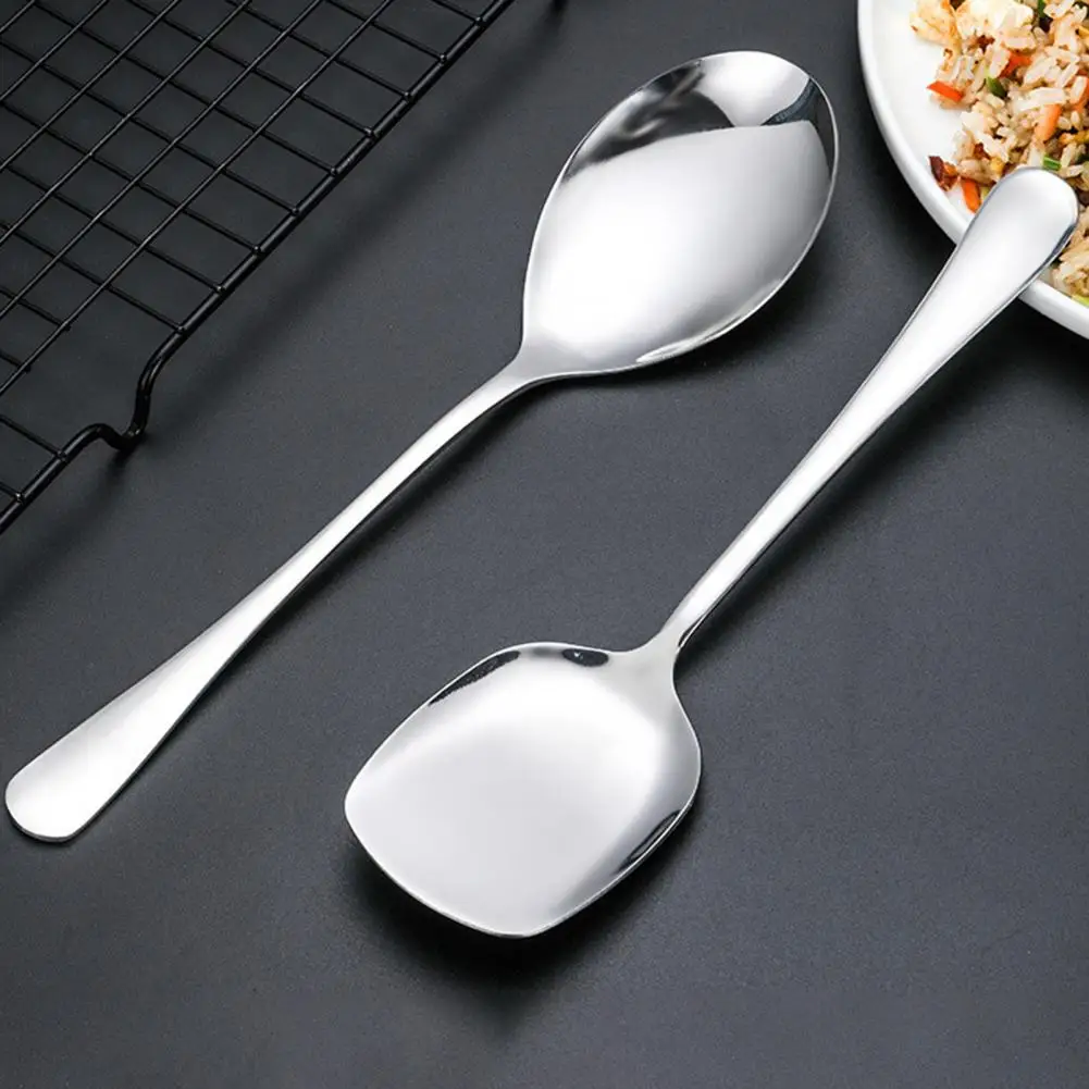 1 Pc Round/Square Stainless Spoon Steel Long Handle Ladling Buffet Dinner Large Size Serving Spoon Flatware Kitchen Accessories