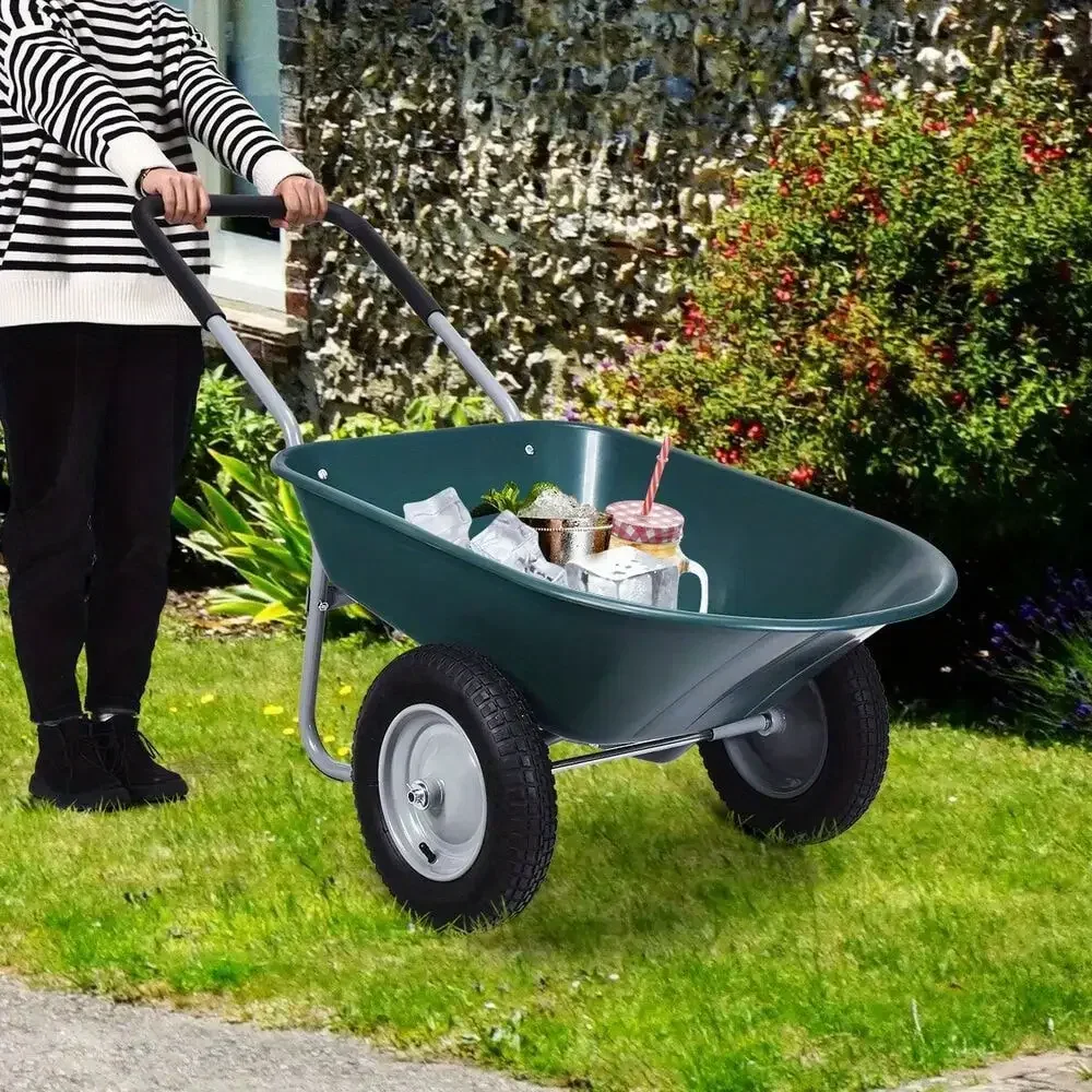 2 Tire Wheelbarrow Garden Cart Heavy-duty Dolly Utility Cart Green