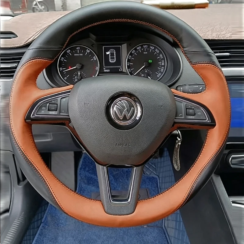 Hand Sewing Leather Steering Wheel Cover for Skoda Octavia Fabia Rapid Spaceback Superb  3-Spoke Anti-slip Interior Accessories