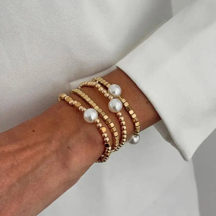 Salircon 4 Teile/satz Böhmische Imitation Perle CCB Perlen Armbänder für Frauen Vintage Handgemachte Stretch Armreif Paar Trendy Schmuck