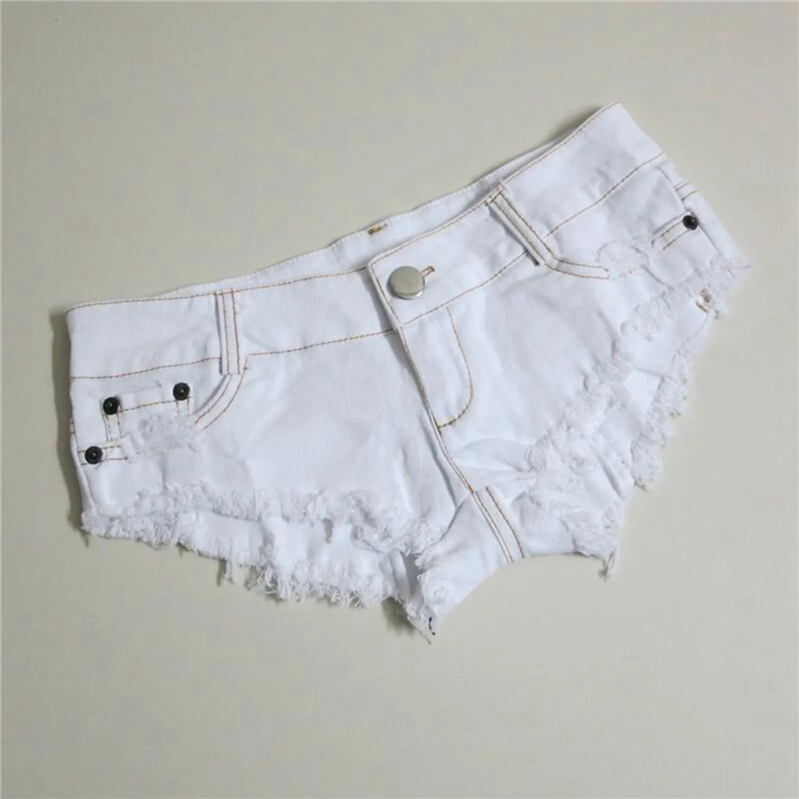 Summer Fashion White Mini Denim Shorts Women New Sexy Ultra Low Waisted Denim Shorts Nightclub Hot Pants Woolen Edge Shorts