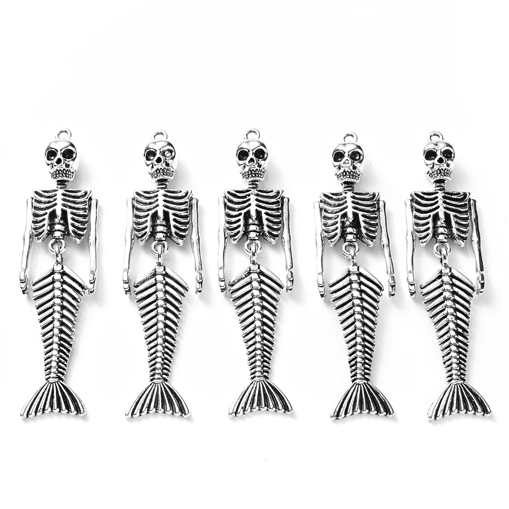 iYOE  5pcs Skeleton Mermaid Pendant Alloy Punk Cool Pendant Fish Bones For DIY Jewelry Making Necklace Earring Accessories