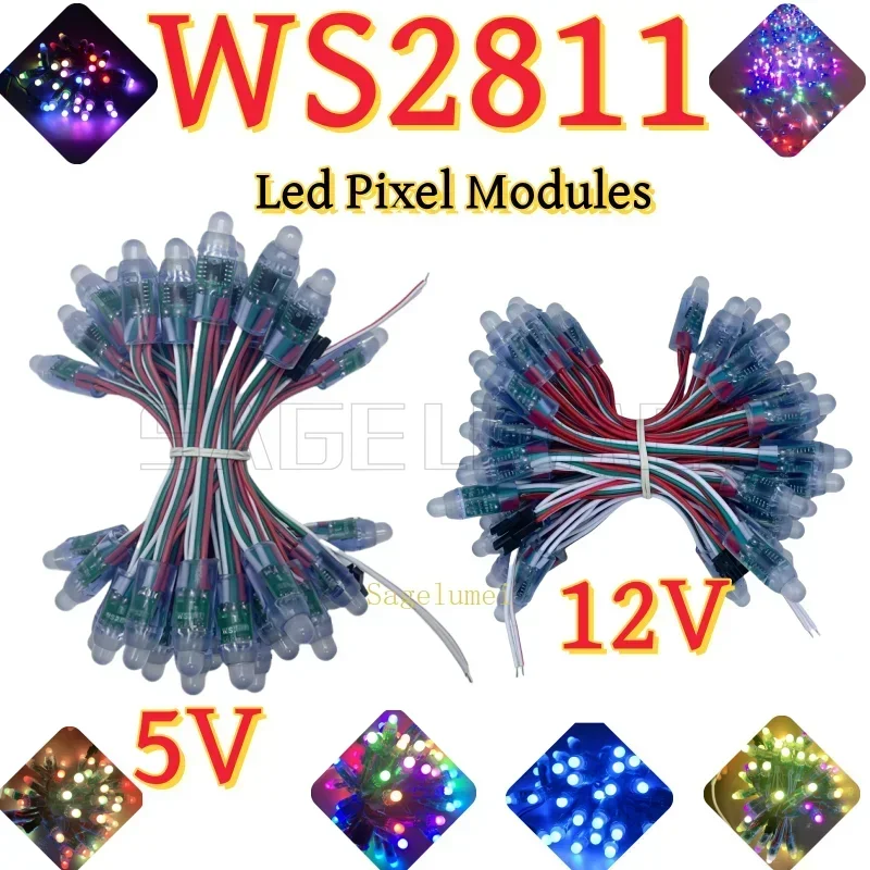 50 Uds DC 5V 12V WS2811 módulo de luz de píxel LED a todo Color F12mm IP68 impermeable RGB Color Digital LED cadena decoración de fiesta y Festival
