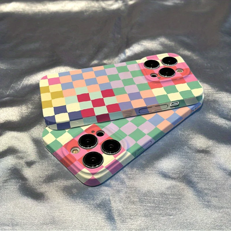 Etui na telefon z kolorowym wzorem w kratkę, odpowiednie dla iPhone'a 17 16 15 14 13 12 11 Pro/Max/Plus, odporne na upadki i wstrząsy, twarde etui. — zdjęcie produktu 6