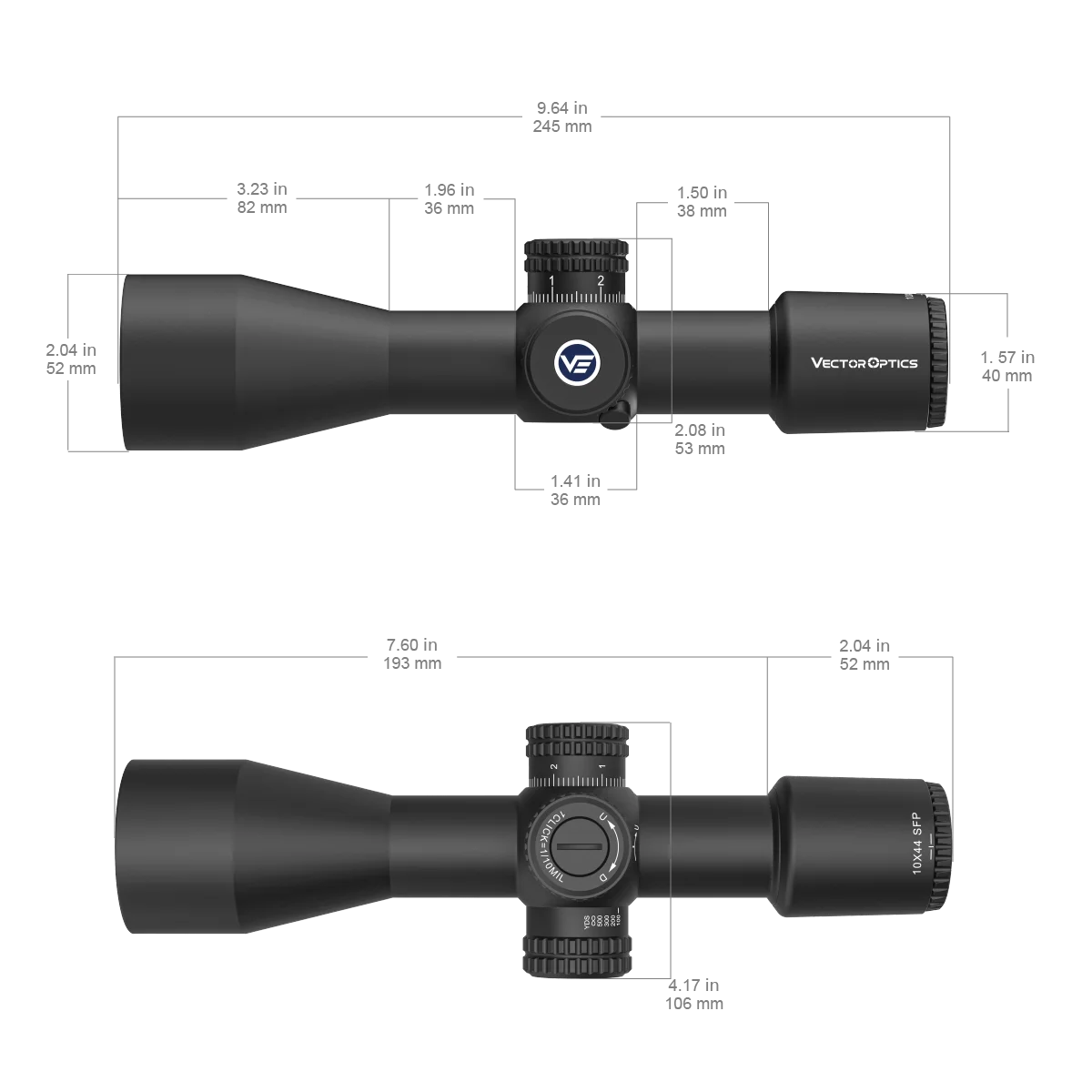 Imagem -05 - Vector Optics-hunting Rifle Scope com Turret Lock Compact Tactical Scopes Veyron 10x44 Fit Real Firearms e Airgun 10 Mil