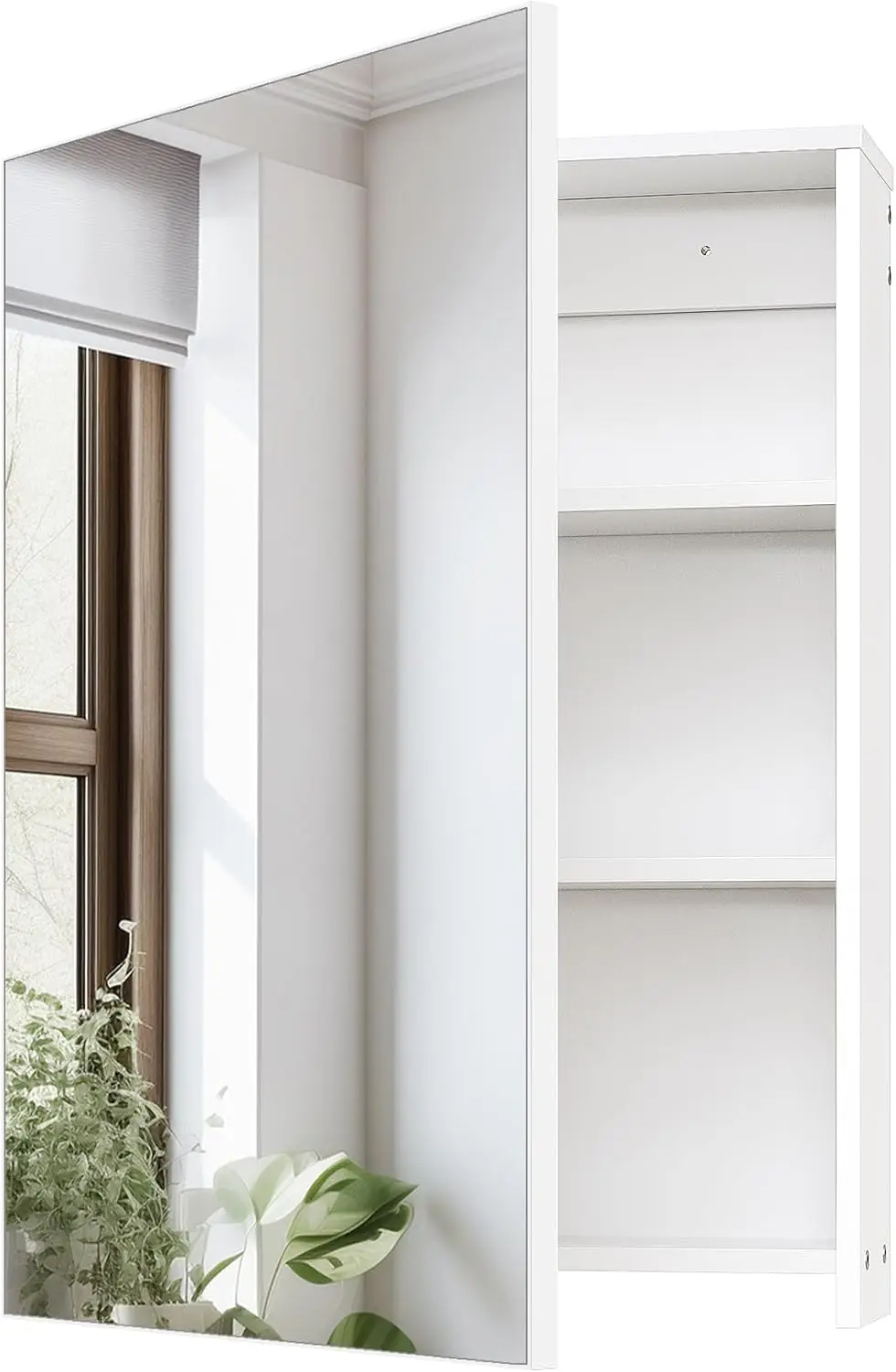 

White Wall-Mounted Bathroom Vanity with Mirror, Adjustable Shelves for Storage, Hanging Cabinet