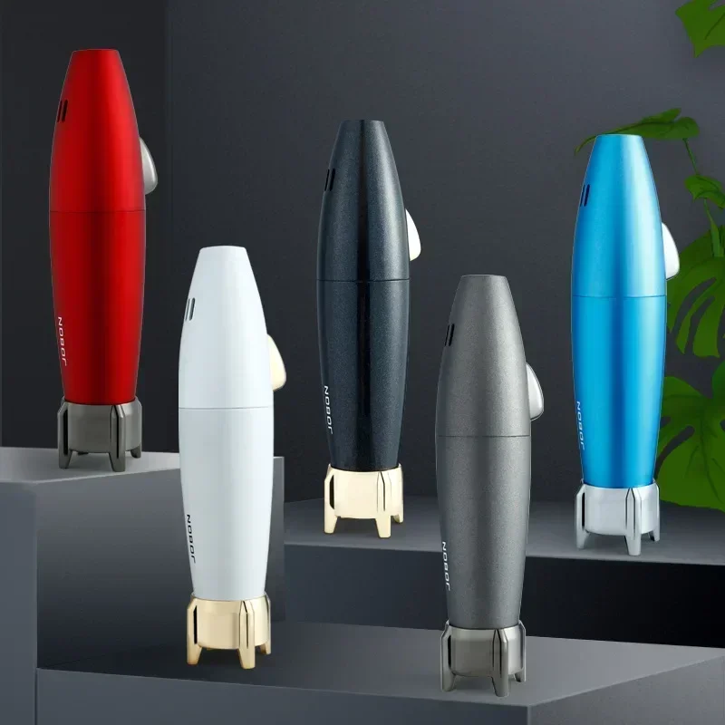 2025 Jobon Metal Rocket shaped Lighter Windproof Jet Blue Flame Inflatable High Power Cigar Lighter Cigarette Accessories