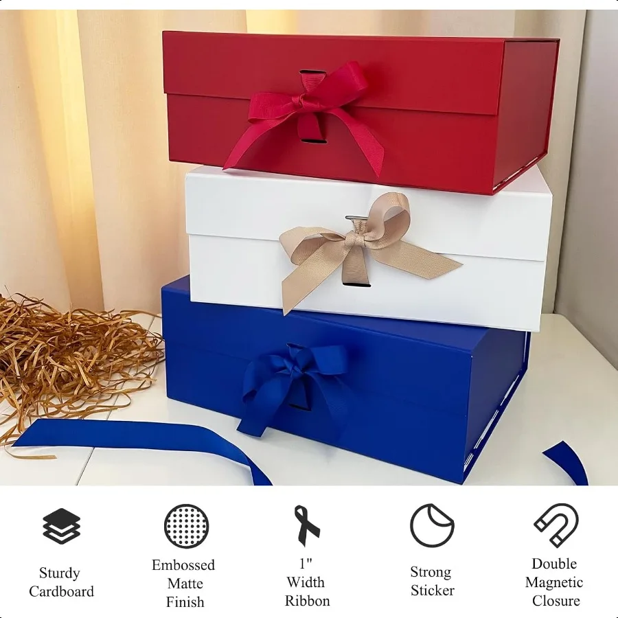 White Large Gift Box 13.2x10.6x5in Premium Present Box with Magnetic Lid and Ribbon for Holidays Wedding Birthday Gift Packagin