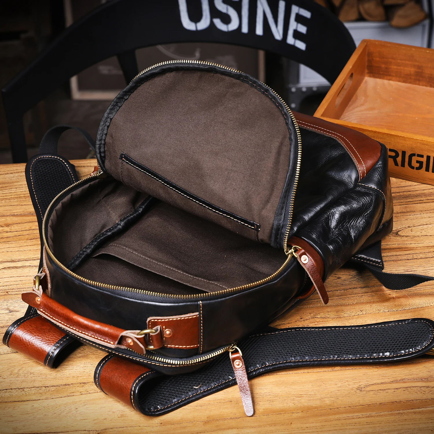 S.WORKER Herren-Rucksack aus echtem Leder, hochwertiges Rindsleder, lässige Schultaschen, 15"-Laptop-Taschen, Reise-Tagesrucksack, Geschenk für Männer – Detail 18