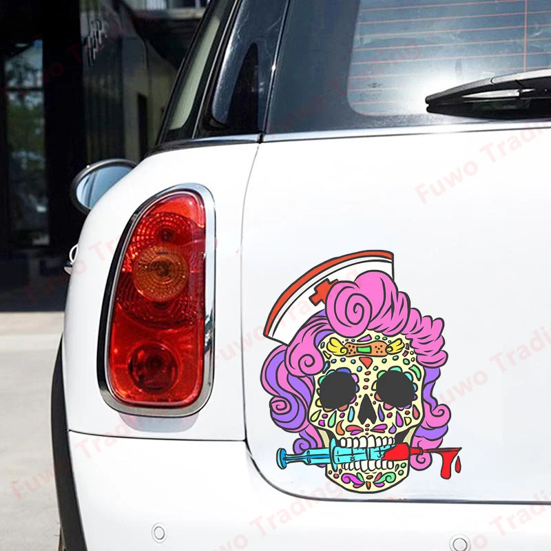 Fashionable Nurse Sugar Skull Shirt Halloween Car Stickers Waterproof Window Trunk Decal Scratch-proof Decor