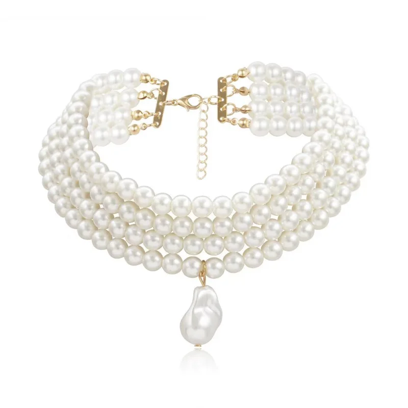 Retro style personality beaded neck chain temperament fashion special-shaped pearl necklace women