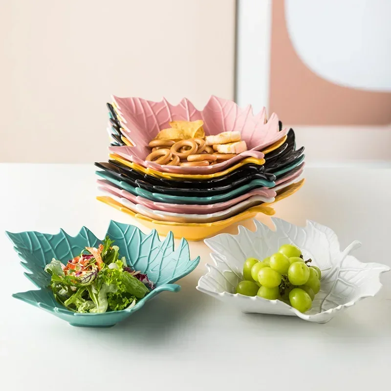 Jewelry Home Decor Tray Maple Leaf Plate Snack Dessert Cake Candy Nut Plate Fruit Salad Plate Porcelain Key S3K6M4