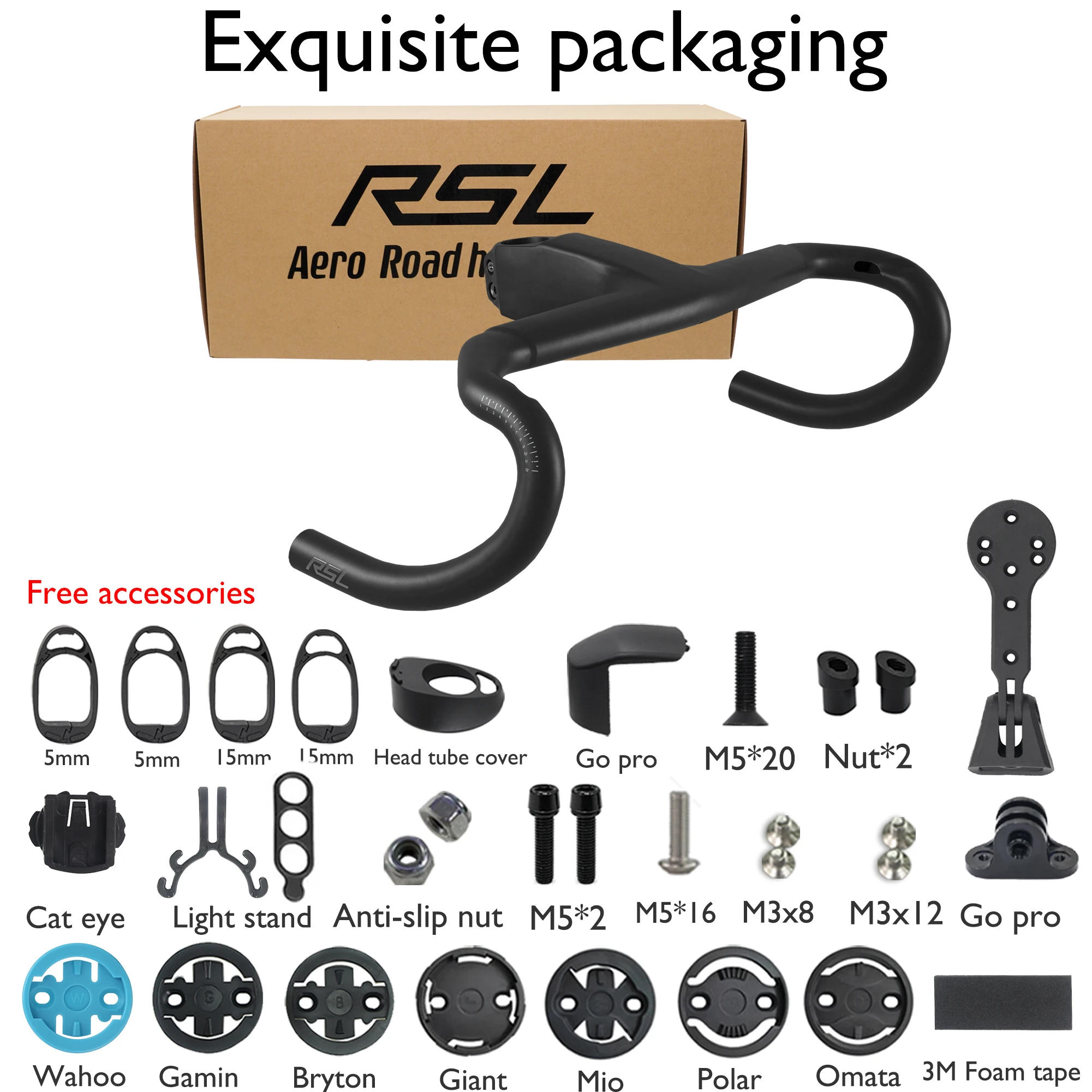 

RSL OCLV Carbon Integrated Road Bike Handlebar, Gen 8, 1:1, Aero/Ergonomic, Ultralight and Durable, 28.6mm, Exquisite packaging