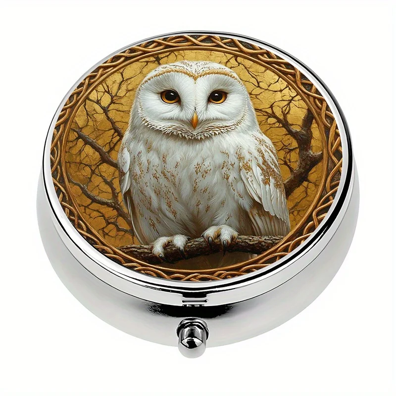 1-piece owl-themed 3-compartment storage box, organizer box, decorative vitamin storage bag or wallet, flat print, flat