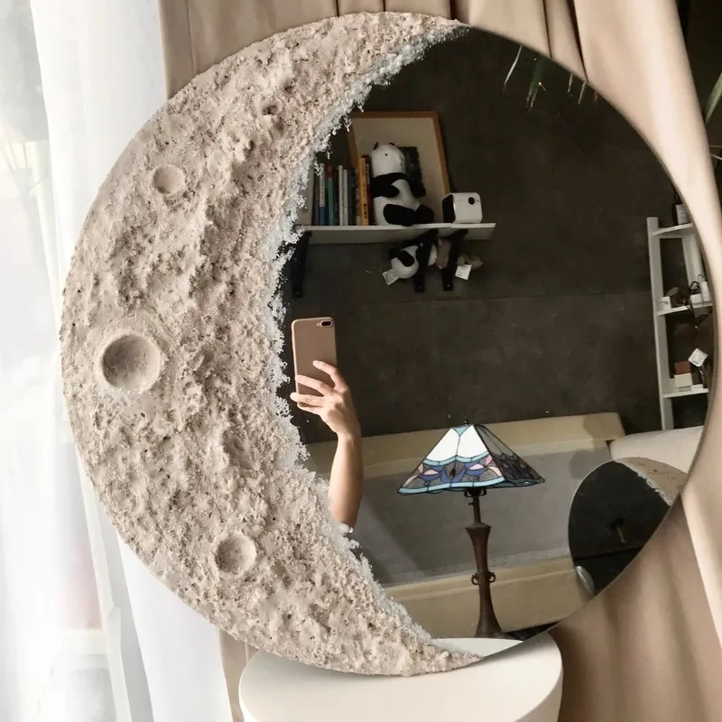 Luna carino specchio da parete soggiorno moderno vanità estetica specchio nordico appeso bagno funky grandi espelhos decorazioni per la casa