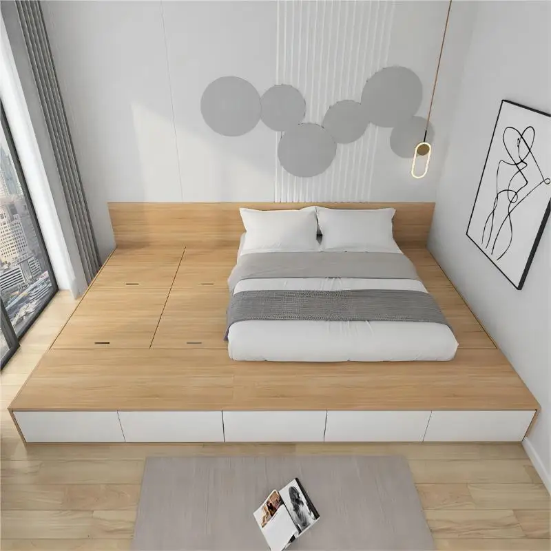 Tatami king bed extended bed, adjustable with adjustable table, stepping rice platform bed