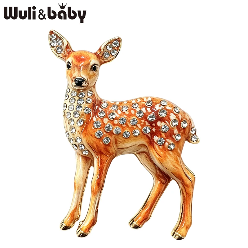 Wuli&baby Niedliche Sika-Hirsch-Broschen für Frauen Unisex 2-farbige Strass-Tierbroschen für Weihnachtsfeiern und Alltag Neujahrsgeschenke