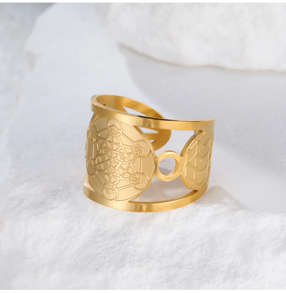 COOLTIME Solomon Blume des Lebens Chakra Ring Edelstahl Erzengel Heilige Geometrie Metatron Fingerring Schmuck Geschenk – Detail 10