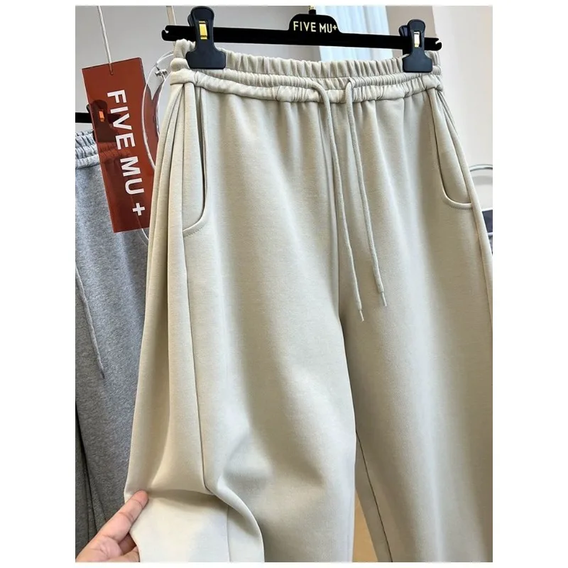 Fashionable Elastic Waist Drawstring Pleated Loose Leggings Sweatpants for Women Autumn Sports Casual Harem Pants